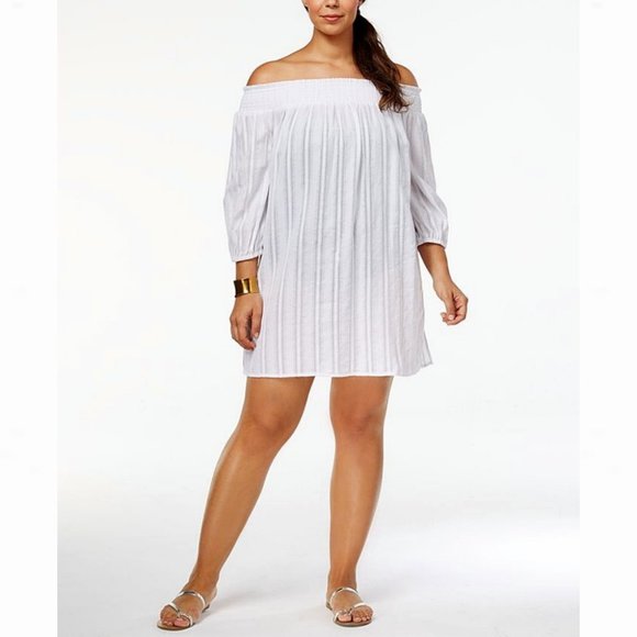 Ralph Lauren Smocked Off-The-Shoulder Cover-Up - Picture 4 of 14